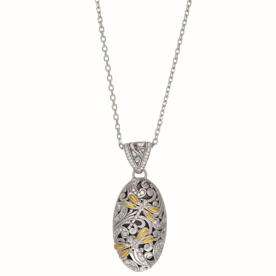 18K Yellow Gold, Silver, & Diamond Dragonfly Necklace | SilverAndGold