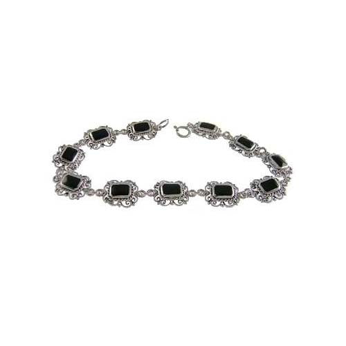 Silver Bracelet: Filigree Sterling and Hand-Cut Black Onyx - SilverAndGold.com Silver And Gold