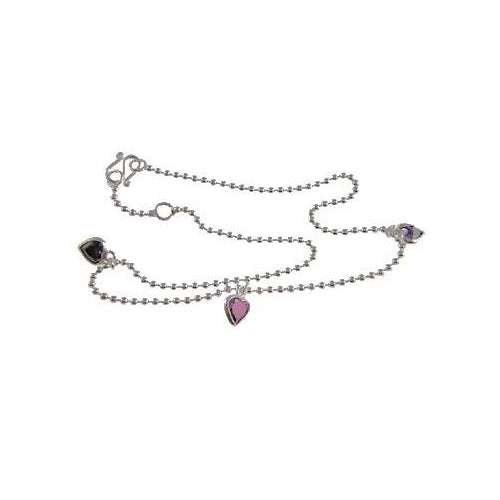 Silver Bracelet: Sterling and Amethyst Hearts Bracelet - SilverAndGold.com Silver And Gold