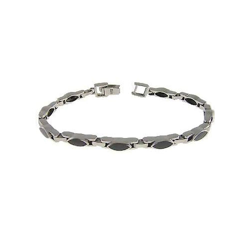 Sterling Silver and Black Onyx Marquise Link Bracelet – 7 1/4 Inch Elegant Statement Bracelet