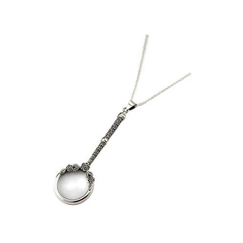 Sterling Silver & Roses Magnifying Glass Necklace - SilverAndGold.com Silver And Gold