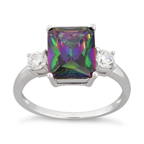 Simulated Mystic Topaz Silver Ring